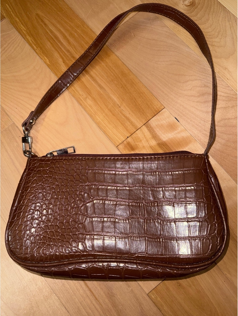 Brown Crocodile Pattern Faux Leather Women's Shoulder Bag